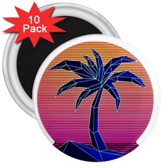 Abstract 3d Art Holiday Island Palm Tree Pink Purple Summer Sunset Water 3  Magnets (10 Pack) 