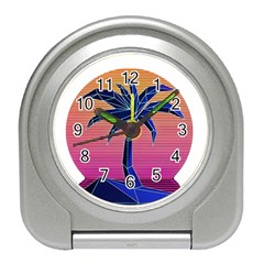 Abstract 3d Art Holiday Island Palm Tree Pink Purple Summer Sunset Water Travel Alarm Clock