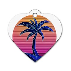 Abstract 3d Art Holiday Island Palm Tree Pink Purple Summer Sunset Water Dog Tag Heart (one Side)