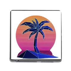 Abstract 3d Art Holiday Island Palm Tree Pink Purple Summer Sunset Water Memory Card Reader (square 5 Slot)