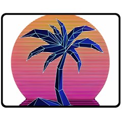 Abstract 3d Art Holiday Island Palm Tree Pink Purple Summer Sunset Water Fleece Blanket (medium)