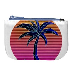 Abstract 3d Art Holiday Island Palm Tree Pink Purple Summer Sunset Water Large Coin Purse