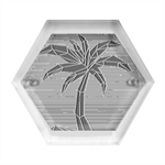 Abstract 3d Art Holiday Island Palm Tree Pink Purple Summer Sunset Water Hexagon Wood Jewelry Box Front