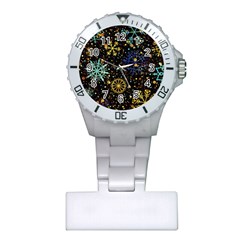 Gold Teal Snowflakes Plastic Nurses Watch by Grandong