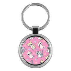 Cute Animal Little Cat Seamless Pattern Key Chain (round)