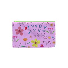 Pink Flowers Pattern Cosmetic Bag (xs) by Grandong