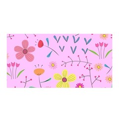 Pink Flowers Pattern Satin Wrap 35  x 70 