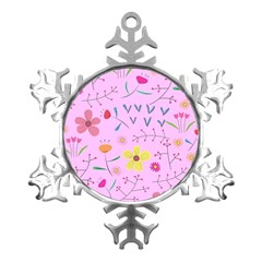 Pink Flowers Pattern Metal Small Snowflake Ornament