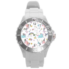 Unicorn Diamond Rainbow Shooting Star Round Plastic Sport Watch (l) by Grandong