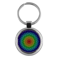 Rainbow Mandala Abstract Pastel Pattern Key Chain (round)
