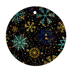 Gold Teal Snowflakes Round Ornament (two Sides) by Grandong