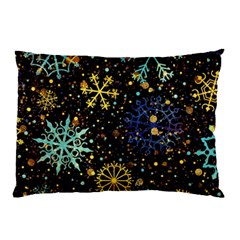 Gold Teal Snowflakes Pillow Case (two Sides) by Grandong