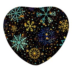 Gold Teal Snowflakes Heart Glass Fridge Magnet (4 Pack) by Grandong