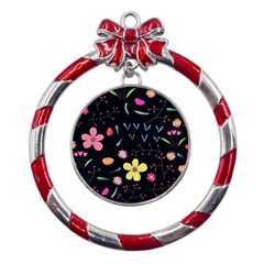 Beautiful Flower Plants Aesthetic Secret Garden Metal Red Ribbon Round Ornament by Grandong