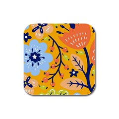 Floral Pattern Adorable Beautiful Aesthetic Secret Garden Rubber Square Coaster (4 Pack) by Grandong