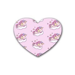 Unicorn Clouds Colorful Cute Pattern Sleepy Rubber Coaster (heart) by Grandong