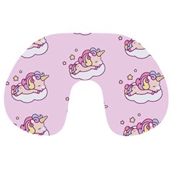 Unicorn Clouds Colorful Cute Pattern Sleepy Travel Neck Pillow by Grandong