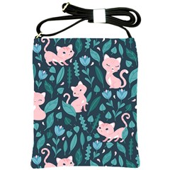 Cat Cute Flowers Leaves Pattern Shoulder Sling Bag by Grandong