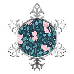 Cat Cute Flowers Leaves Pattern Metal Small Snowflake Ornament