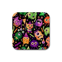 Fun Halloween Monsters Rubber Square Coaster (4 Pack) by Grandong