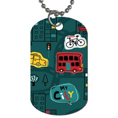 Seamless Pattern Hand Drawn With Vehicles Buildings Road Dog Tag (one Side) by Grandong