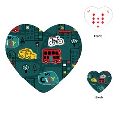 Seamless Pattern Hand Drawn With Vehicles Buildings Road Playing Cards Single Design (heart) by Grandong