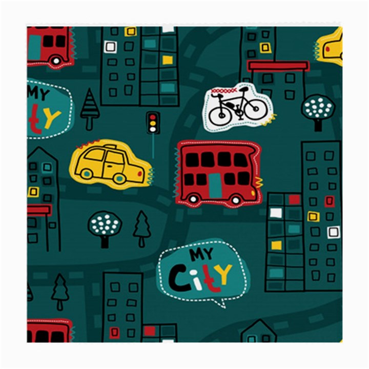 Seamless Pattern Hand Drawn With Vehicles Buildings Road Medium Glasses Cloth (2 Sides)