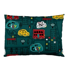 Seamless Pattern Hand Drawn With Vehicles Buildings Road Pillow Case by Grandong