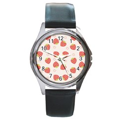 Strawberries Pattern Design Round Metal Watch by Grandong