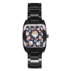 Owl Stars Pattern Background Stainless Steel Barrel Watch by Grandong