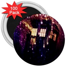 Tardis Regeneration Art Doctor Who Paint Purple Sci Fi Space Star Time Machine 3  Magnets (100 Pack)