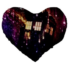 Tardis Regeneration Art Doctor Who Paint Purple Sci Fi Space Star Time Machine Large 19  Premium Flano Heart Shape Cushions