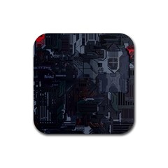 Abstract Tech Computer Motherboard Technology Rubber Coaster (square)