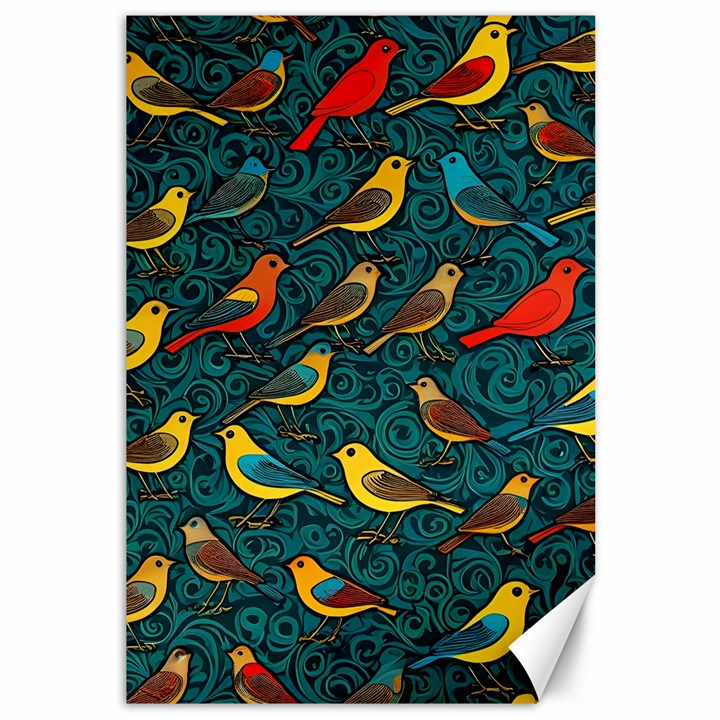 Bird Pattern Colorful Canvas 12  x 18 