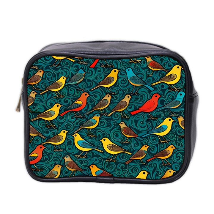 Bird Pattern Colorful Mini Toiletries Bag (Two Sides)