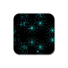 Space Time Abstract Pattern Alien Dark Green Pattern Rubber Square Coaster (4 Pack)