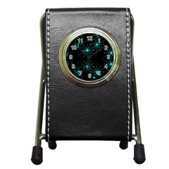 Space Time Abstract Pattern Alien Dark Green Pattern Pen Holder Desk Clock