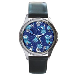 Cat Astronaut Space Suit Pattern Round Metal Watch by Cemarart