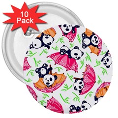 Panda Umbrella Pattern 3  Buttons (10 Pack) 