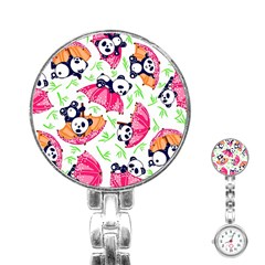 Panda Umbrella Pattern Stainless Steel Nurses Watch