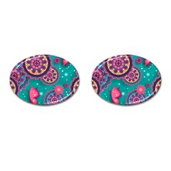 Floral Pattern Abstract Colorful Flow Oriental Spring Summer Cufflinks (oval) by Cemarart