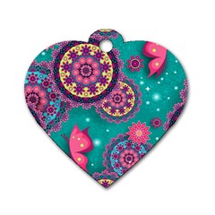 Floral Pattern Abstract Colorful Flow Oriental Spring Summer Dog Tag Heart (two Sides) by Cemarart