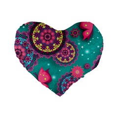 Floral Pattern Abstract Colorful Flow Oriental Spring Summer Standard 16  Premium Heart Shape Cushions