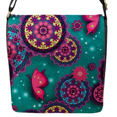 Floral Pattern Abstract Colorful Flow Oriental Spring Summer Flap Closure Messenger Bag (s)