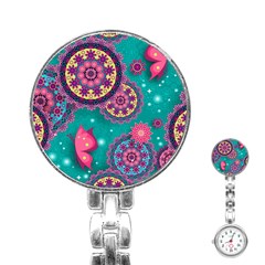 Floral Pattern Abstract Colorful Flow Oriental Spring Summer Stainless Steel Nurses Watch