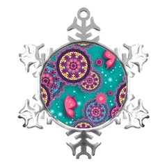 Floral Pattern Abstract Colorful Flow Oriental Spring Summer Metal Small Snowflake Ornament