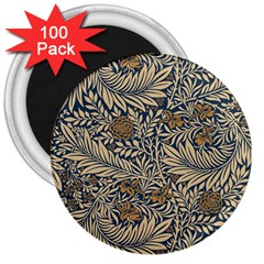 Brown Vintage Floral Pattern Damask Floral Vintage Retro 3  Magnets (100 Pack)