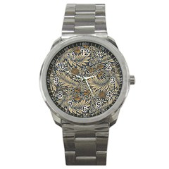 Brown Vintage Floral Pattern Damask Floral Vintage Retro Sport Metal Watch