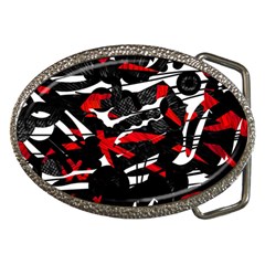 Shape Line Red Black Abstraction Belt Buckles