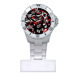 Shape Line Red Black Abstraction Plastic Nurses Watch